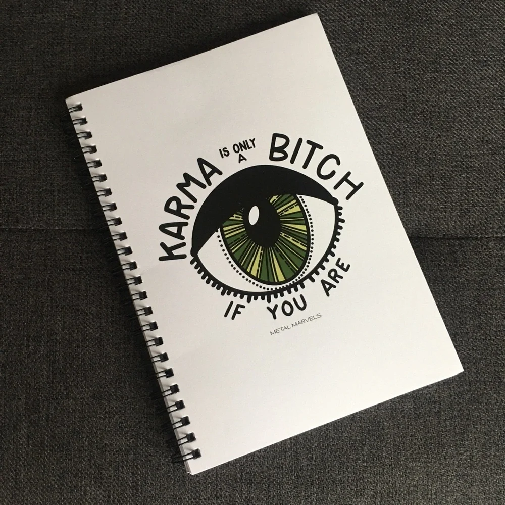 “Karma Is Only A B**** If You Are” Notebook, Journal, White, Green, ~65 pages